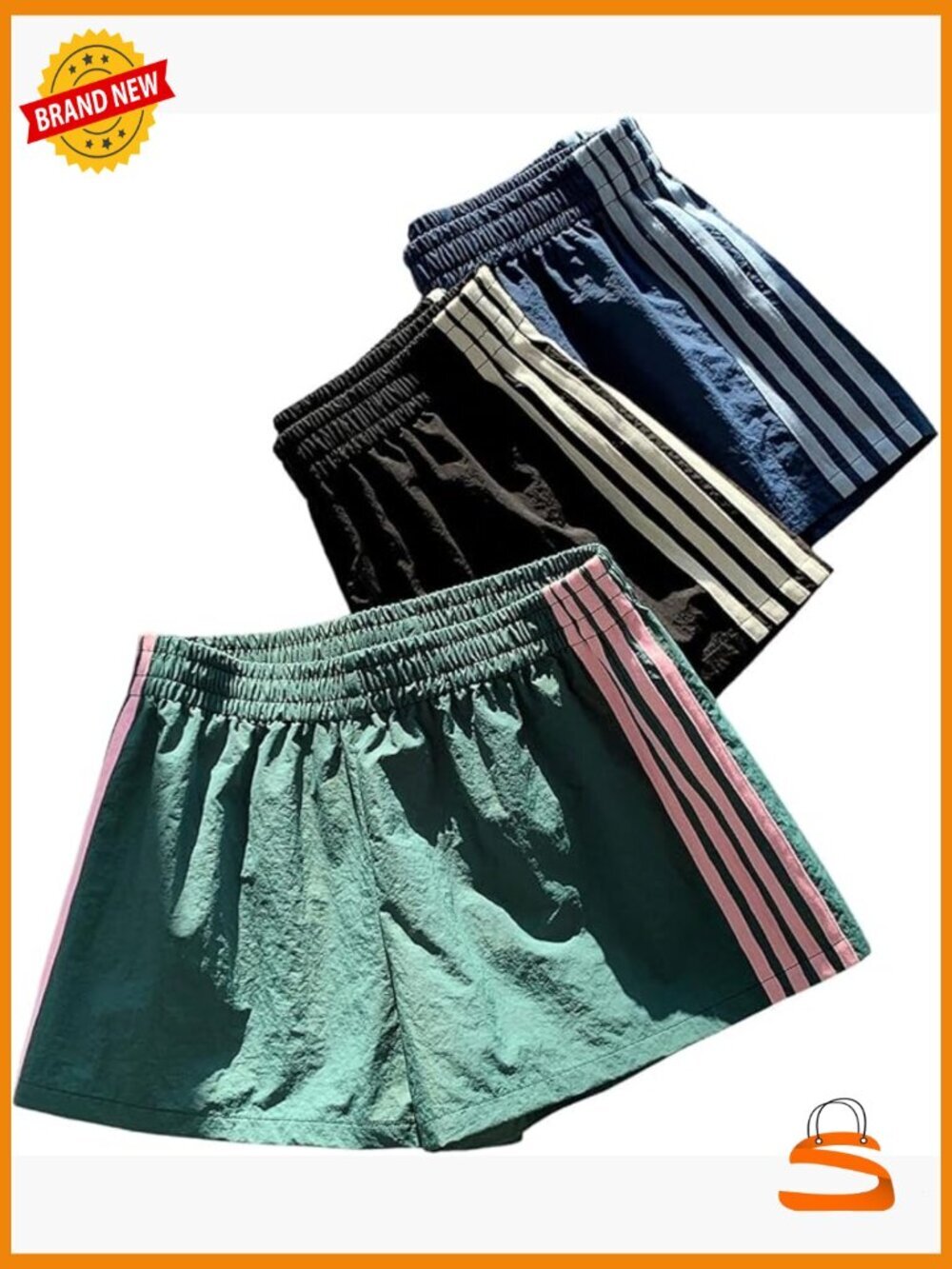 3 Pack Striped Track Shorts Y2k Elastic Waist Sports Sweat Shorts